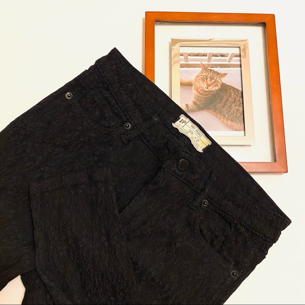 Free People Black Lace pattern jacquard stretch Jeans